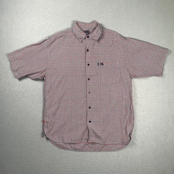 Ecko Unlimited Other - Y2K Ecko Unltd Button Down Shirt Mens L Red White Blue Check Short Sleeve